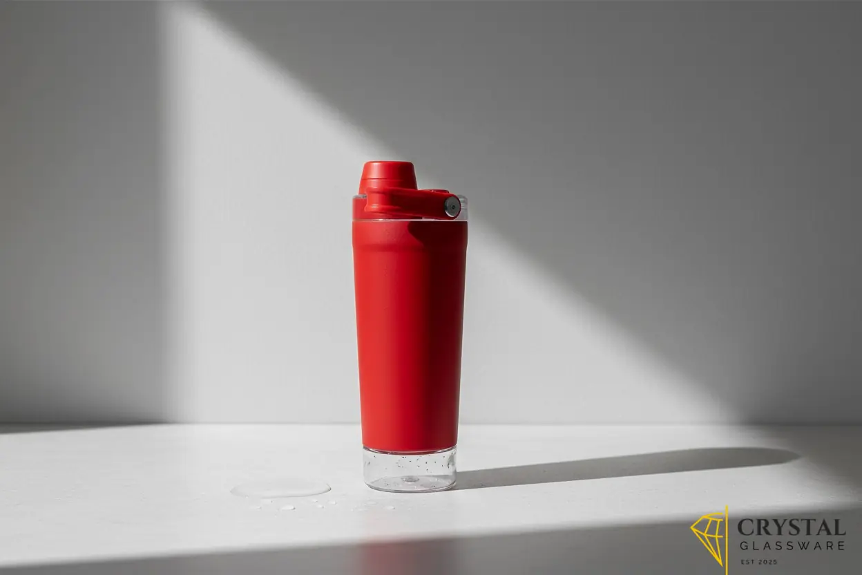 Stainless steel protein shaker bottle with a powder storage compartment at the base